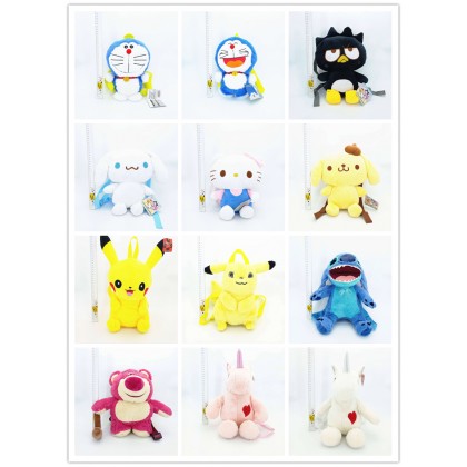 Doraemon/XO/Kitty/Pudding/Pikachu/Stitch/Lotso/Unicorn Shoulder Bag SoftToys/PlushToys/KidsToys 25-35cm叮当/独角马/史迪仔/凯蒂猫/皮卡丘/叮当背包娃娃玩具公仔25厘米-35厘米